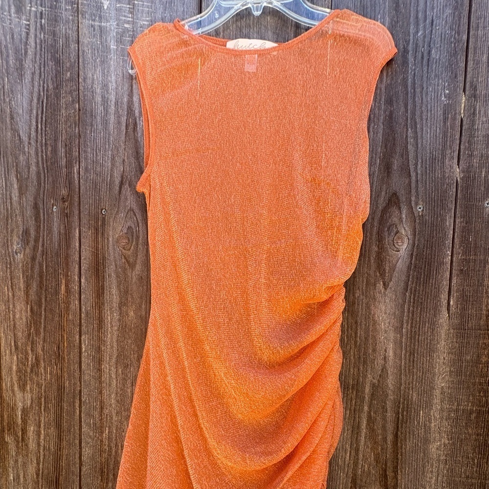 SMALL NWOT Hutch ✨ Glitter Orange Swim Coverup side draping dress